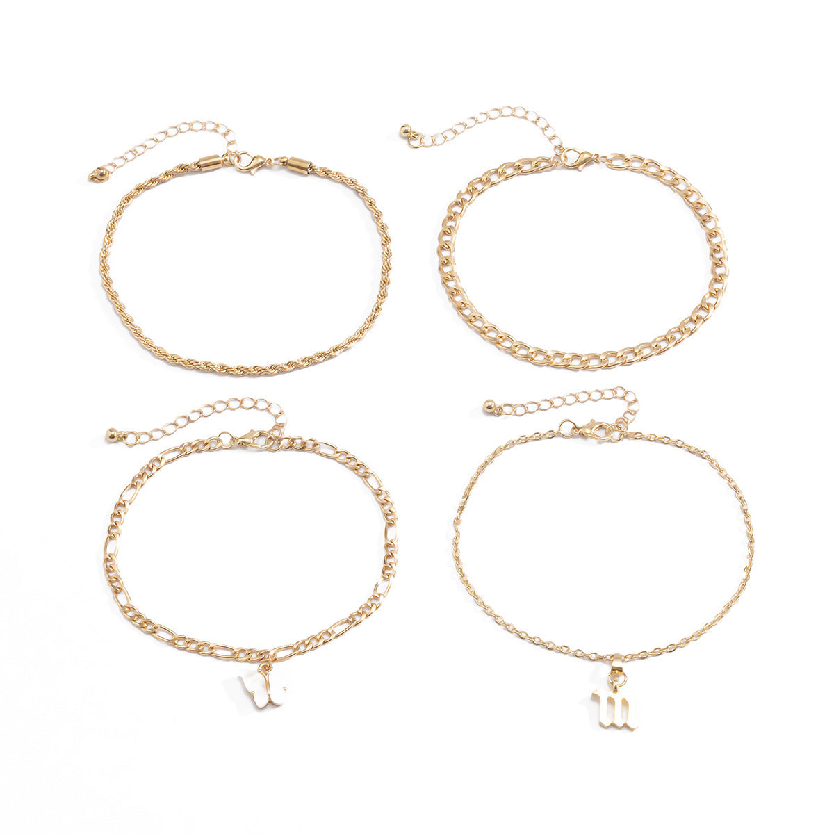 butterfly glow – 4-lagiges fußkettchen-set in goldoptik - lunastein - schmuck
