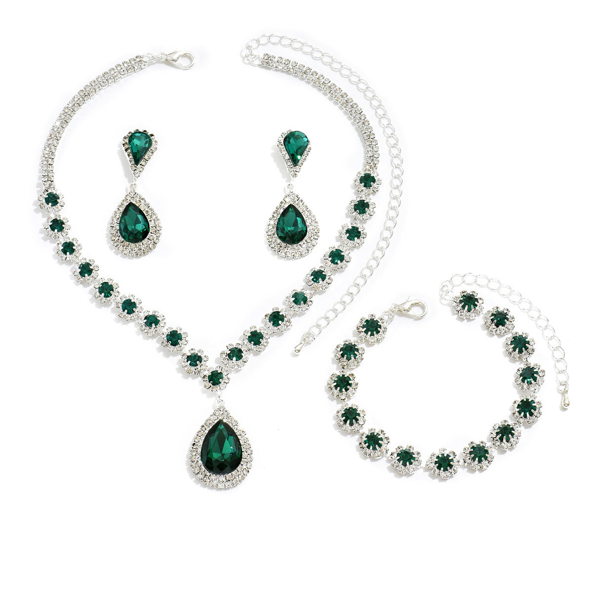 fashion jewelry bridal jewelry suit necklace ear stud bracelet three-piece set - lunastein