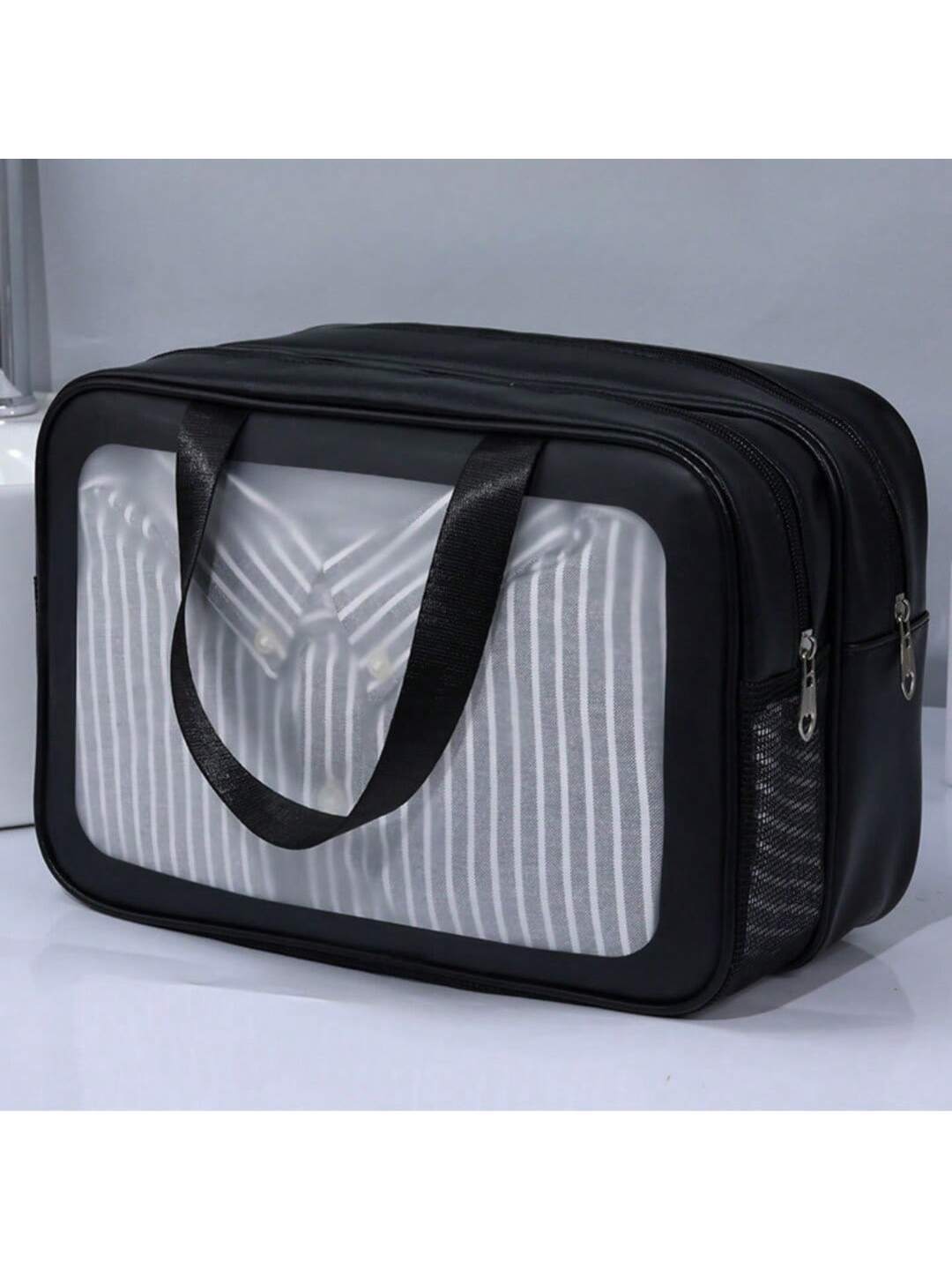 fashionable travel makeup bag with pvc lining, letter design handbag perfect for gym, business, or travel schmuckneu