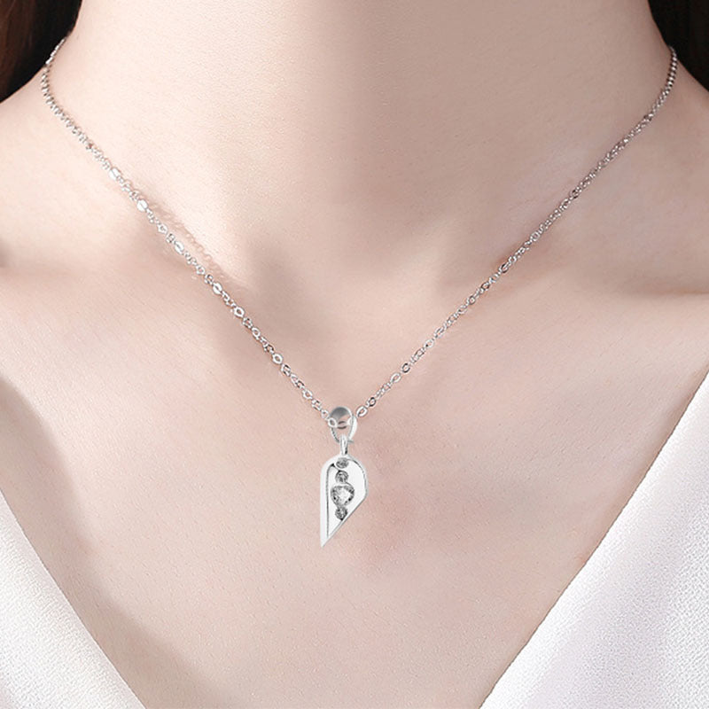 love couple necklace – magnetische herz-halskette für paare mit zirkonia - lunastein