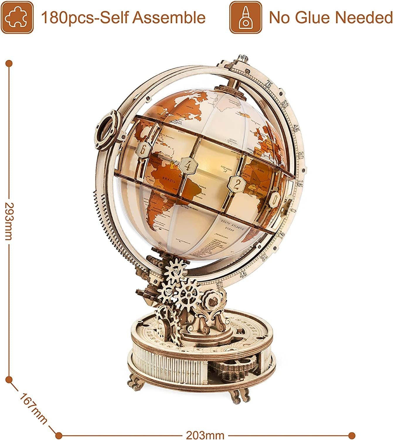 rokr luminous globe 3d wooden hot selling 180pcs model building block kits toy schmuckneu