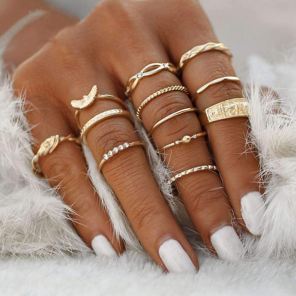 solstice shine – verschiedene ring-sets in goldoptik mit kristallbesatz - lunastein - schmuck