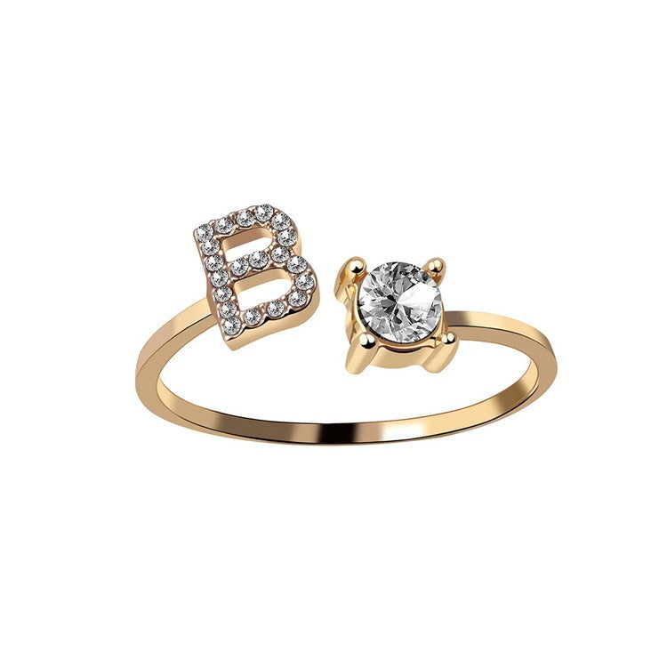 love letter – verstellbarer initialen-ring mit zirkonia in gold, silber oder roségold - lunastein