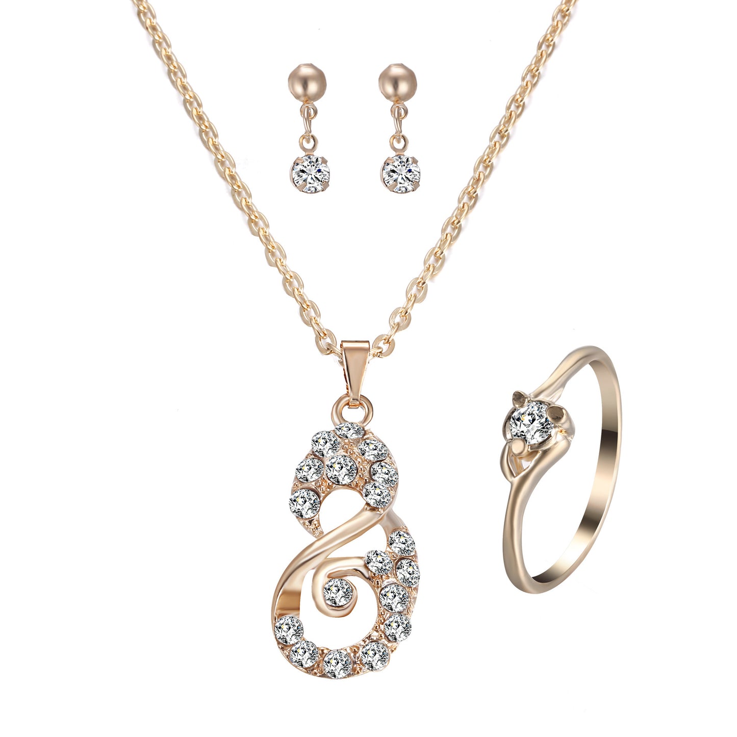 heart pendant jewelry set rhinestone jewellery - lunastein