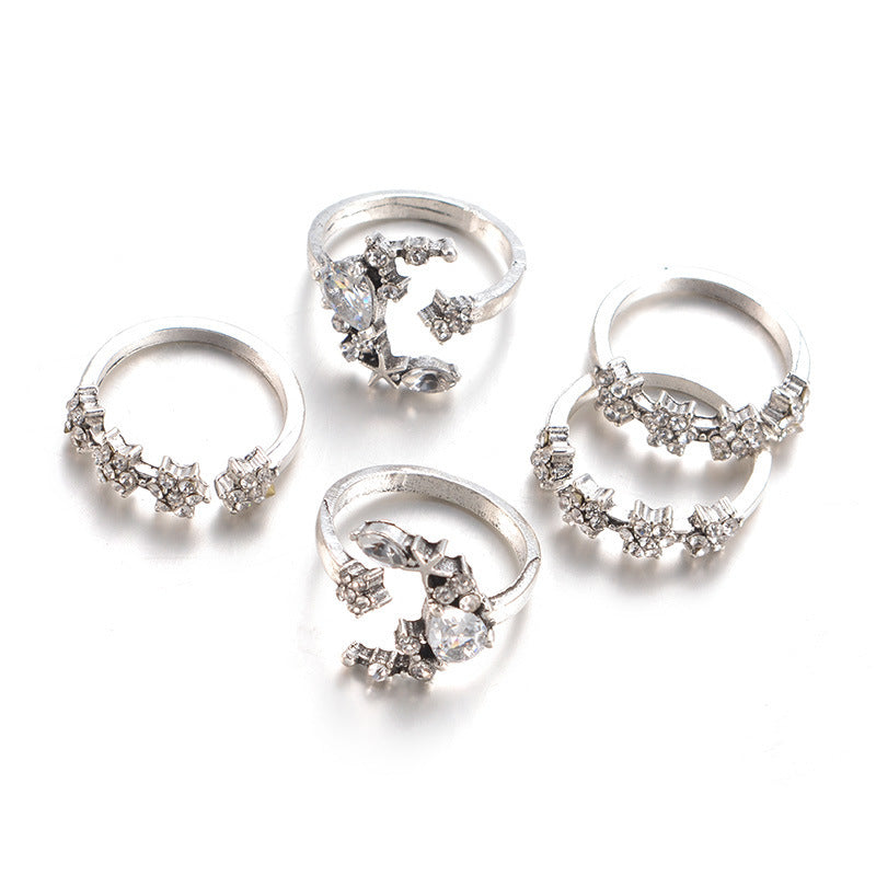 moonlight sparkle – silberfarbenes ring-set mit kristallsternen - lunastein - schmuck