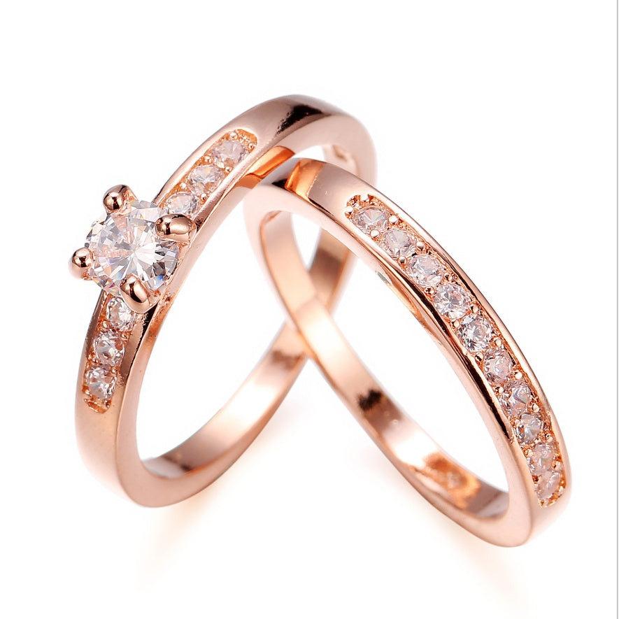 promise glow – roségold-ring-set mit funkelnden zirkonia - lunastein