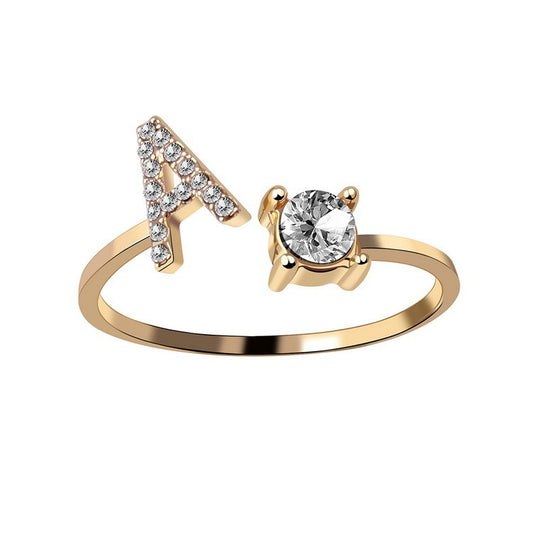 LOVE LETTER – Verstellbarer Initialen-Ring mit Zirkonia in Gold, Silber oder Roségold - Lunastein