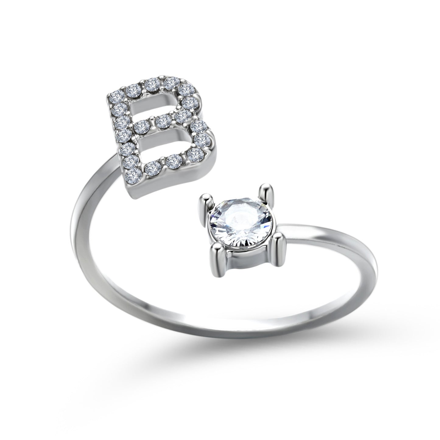 love letter – verstellbarer initialen-ring mit zirkonia in gold, silber oder roségold - lunastein