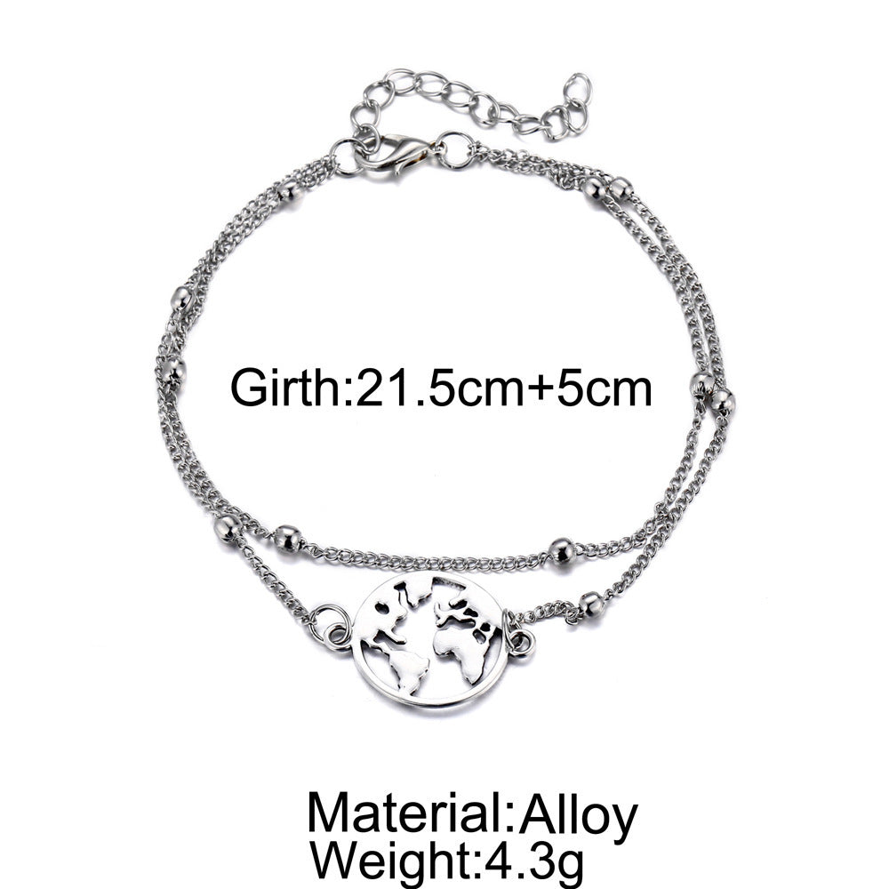 wanderlove – 3-teiliges fußkettchen-set in silber mit symbolen - lunastein - schmuck