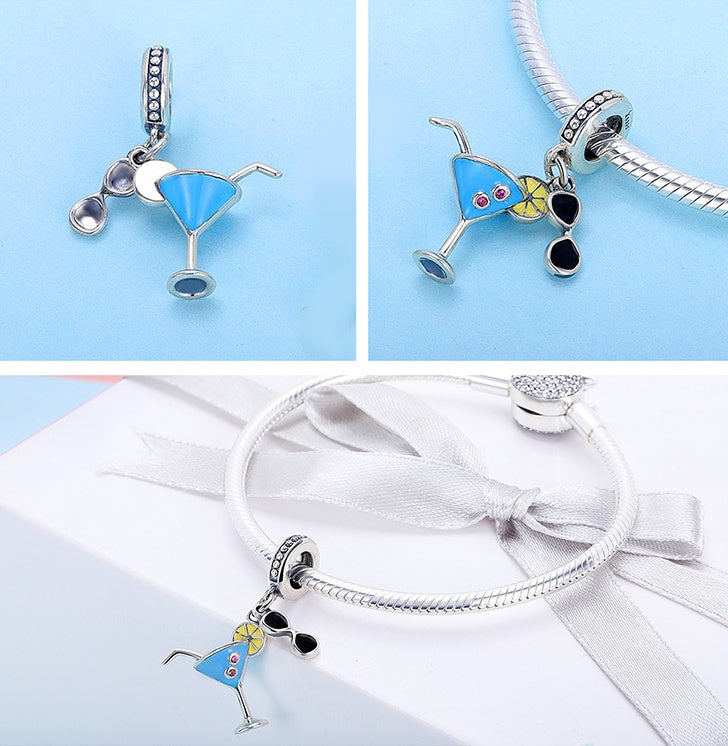 summer vibes charm 2025 – cocktail & sonnenbrille in 925er silber - lunastein