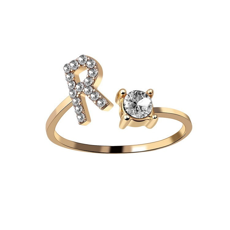 love letter – verstellbarer initialen-ring mit zirkonia in gold, silber oder roségold - lunastein