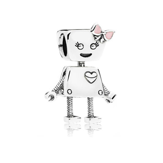 Robot Girl Charm – Süßer Roboter-Anhänger aus 925 Silber mit Herz und Schleife - Lunastein