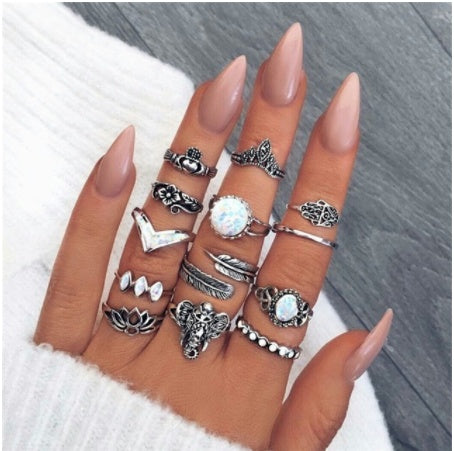 diamond z – 19 style ringsets mit funkelnden zirkonia & opal-akzenten - lunastein - schmuck