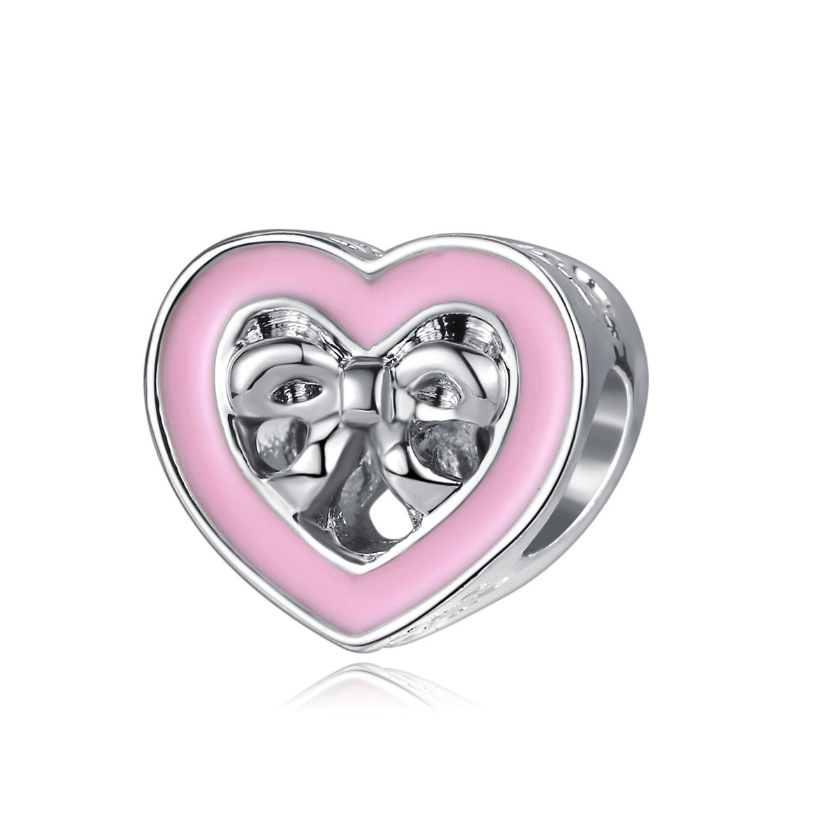 Heart Bow Charm – Herz-Charm mit rosa Emaille & Schleifenmotiv - Lunastein
