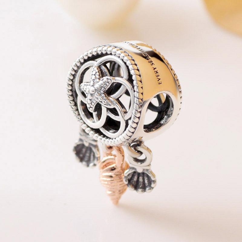 Dreamcatcher Charm – 925er Silber-Charm mit Muschel & Seestern - Lunastein