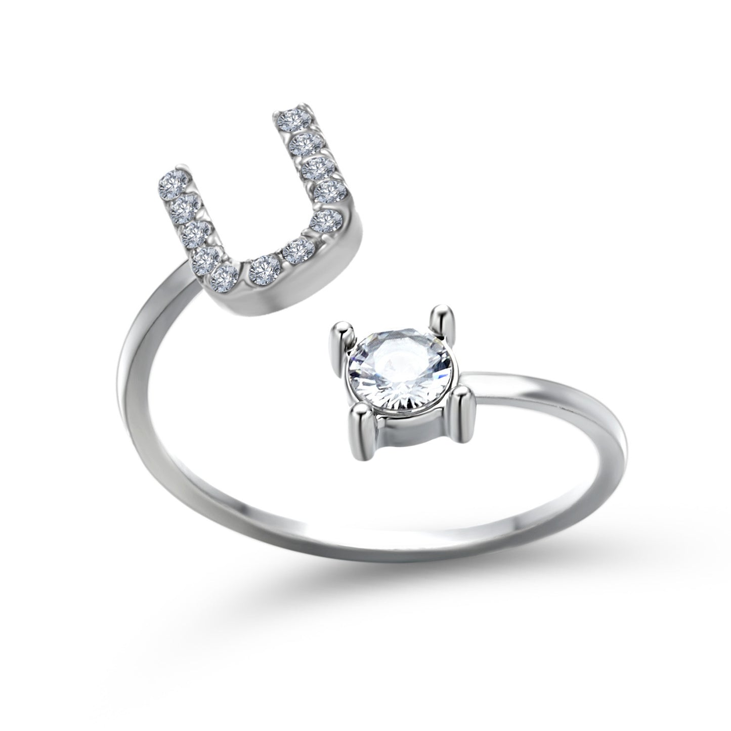 love letter – verstellbarer initialen-ring mit zirkonia in gold, silber oder roségold - lunastein