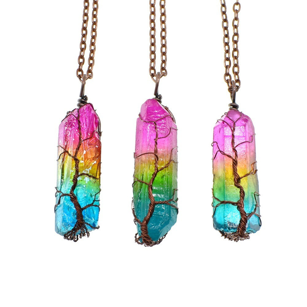 hot selling stone crystal pillar tree of life pendant ins fashion necklace schmuckneu