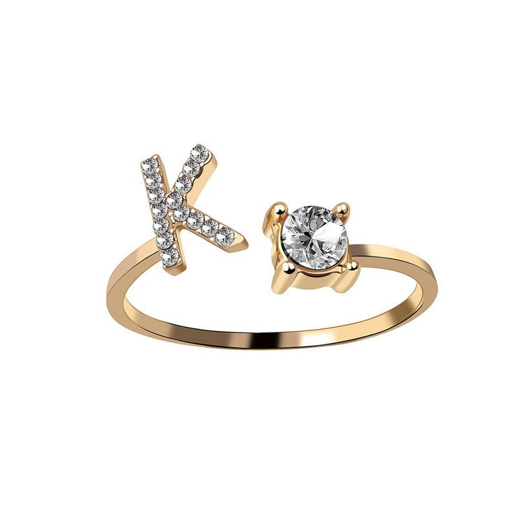 love letter – verstellbarer initialen-ring mit zirkonia in gold, silber oder roségold - lunastein