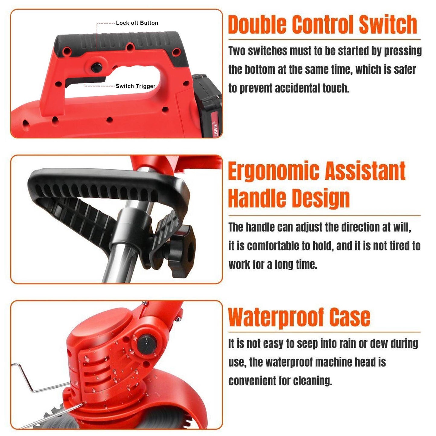 electric cordless lawn trimmer with 2 batteries and charger brush cutter brushcutter red schmuckneu