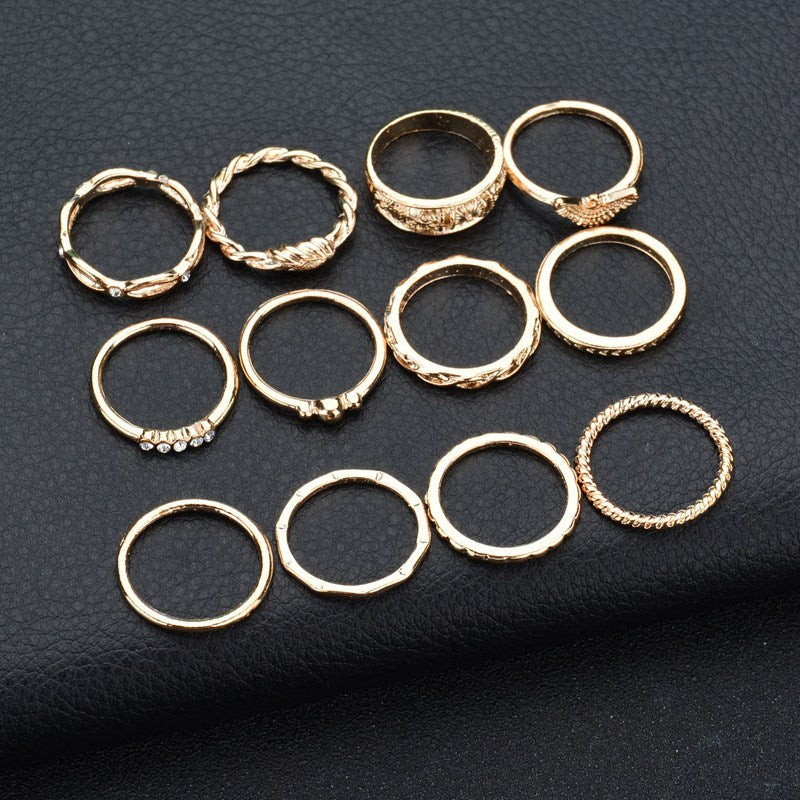 european and american fashion ring set 12-piece ring set diamond ring ring joint ring female ring - lunastein