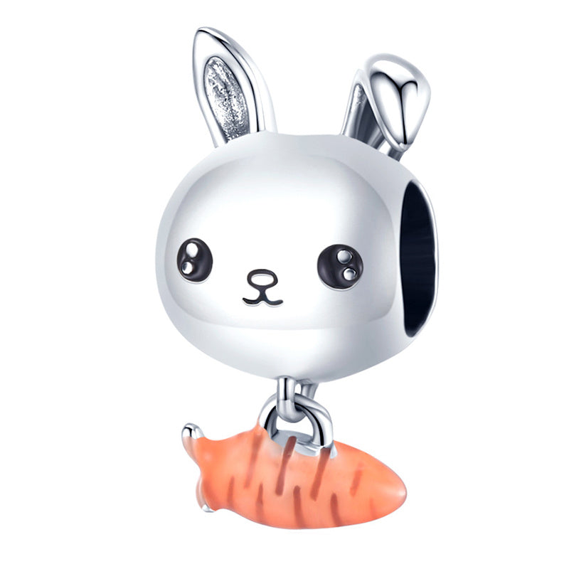 Bunny & Carrot Charm 2025 – Hasenanhänger mit Möhre in 925 Silber - Lunastein