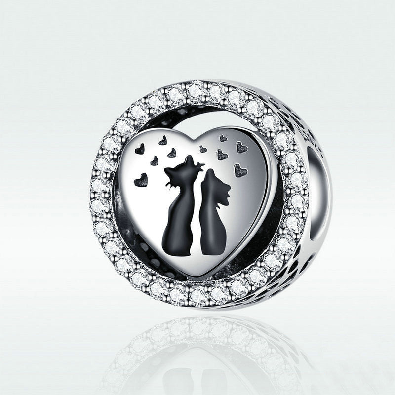 Cat Love Charm 2025 – Katzenpaar-Anhänger aus 925 Silber - Lunastein