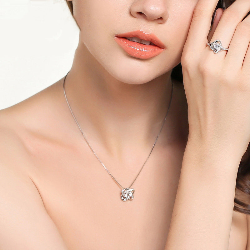 925 sterling silver necklace for women forever heart aaa zircon mosaic necklaces & pendants gift - lunastein