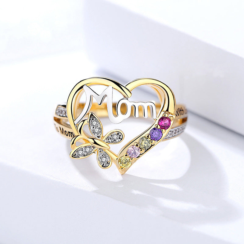 forever mom – herzring mit schmetterling & kristallen - lunastein