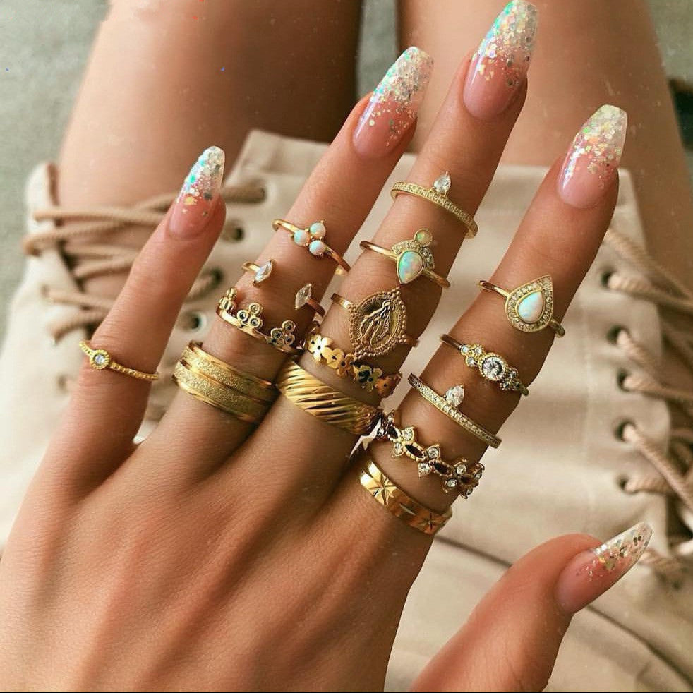 bohemian ring set couple ring - lunastein