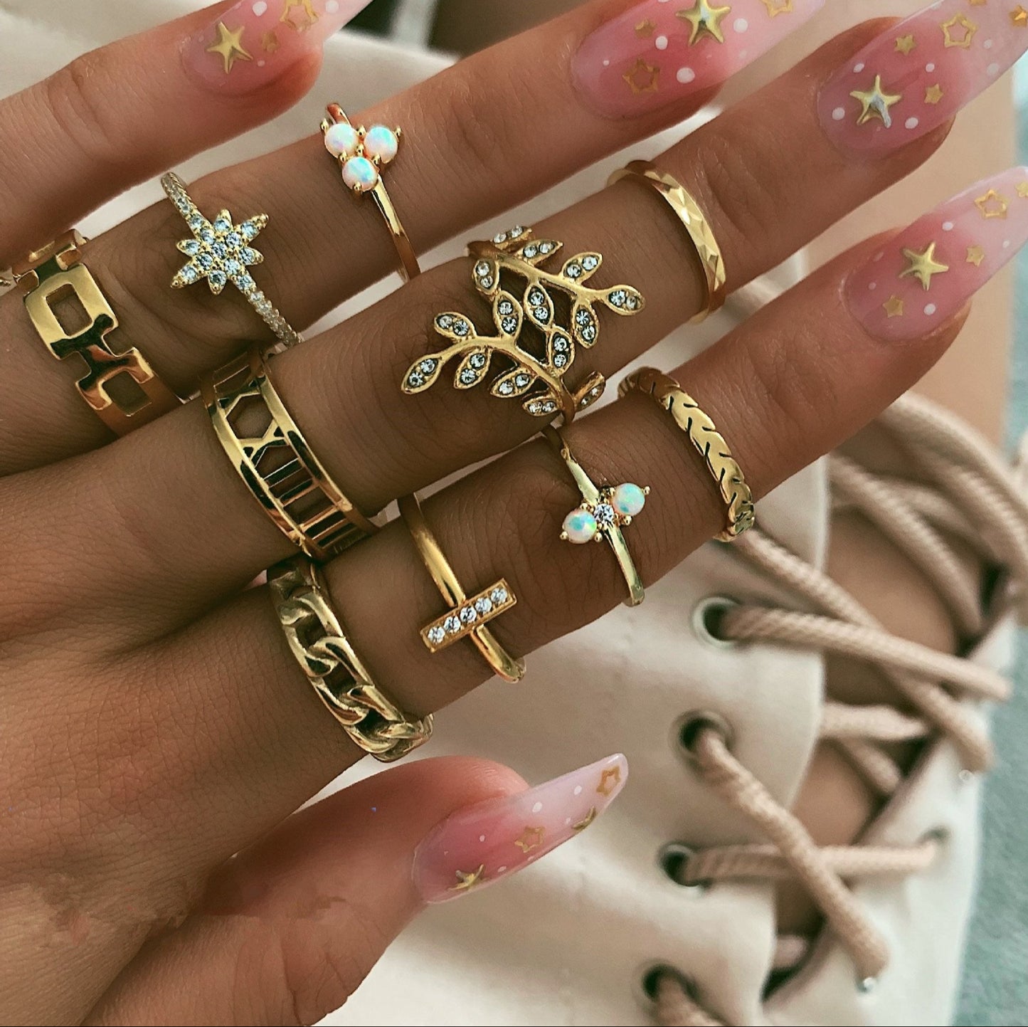 bohemian ring set couple ring - lunastein