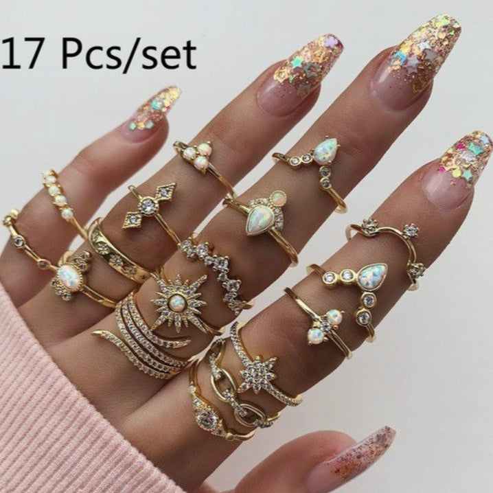 bohemian ring set couple ring - lunastein
