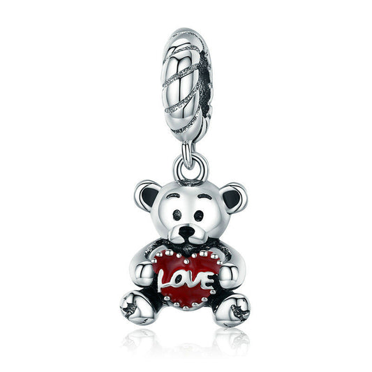Teddy Love Charm – Bärenanhänger mit rotem Herz & „LOVE“-Schriftzug - Lunastein