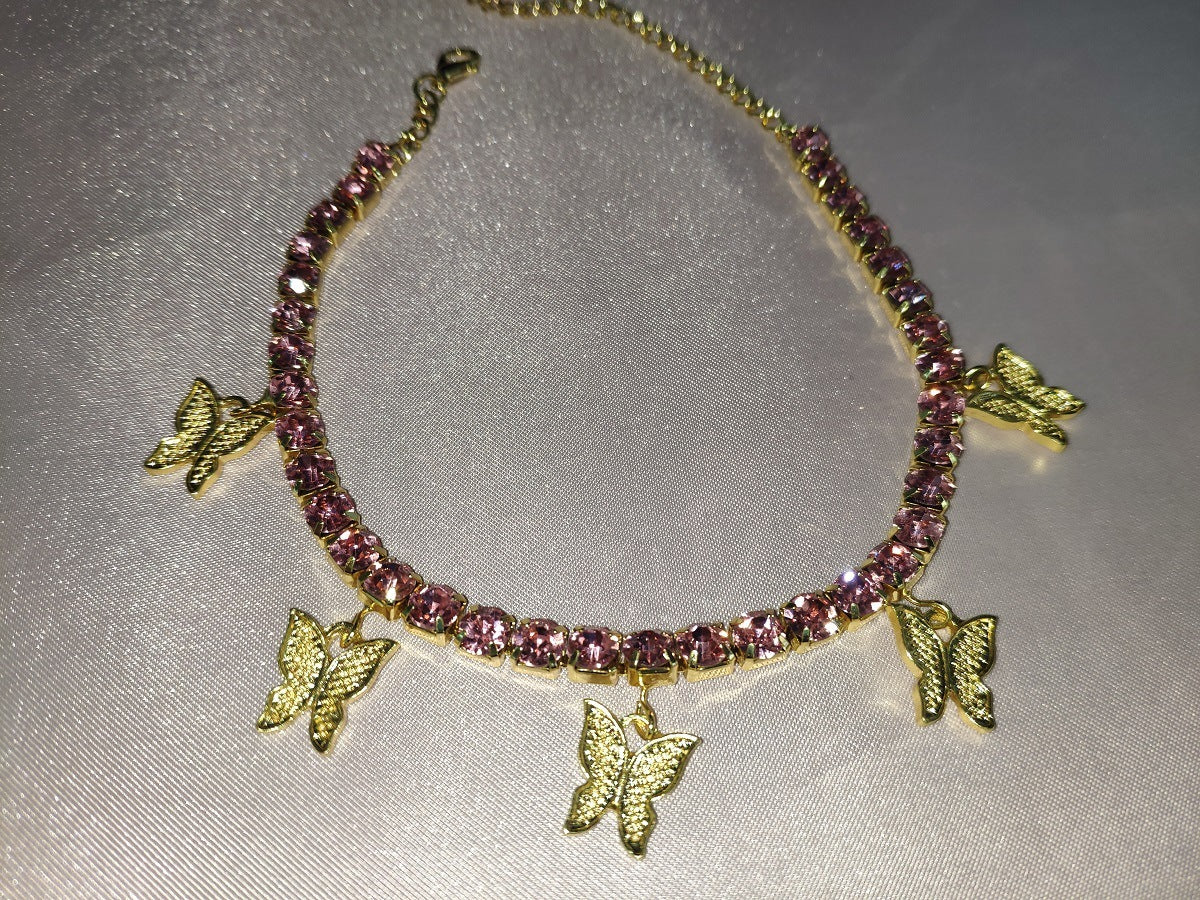 butterfly bliss – strass-fußkettchen mit schmetterlingsanhängern - lunastein - schmuck