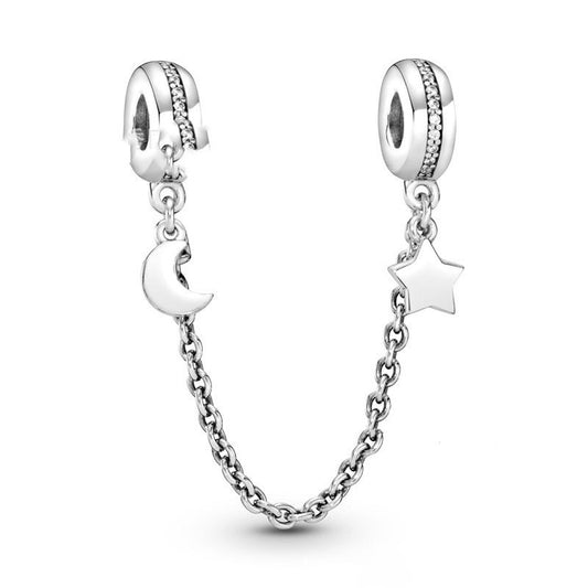 Mond und Stern Charm 2025 – Sicherheitskette aus 925er Silber - Lunastein