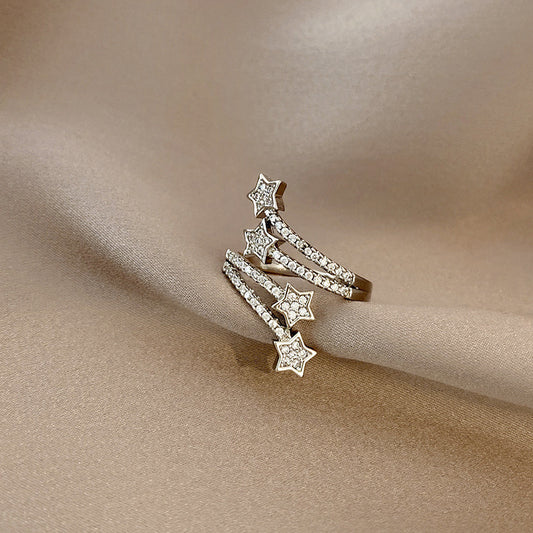 Stardust Trail – Verstellbarer Silberring mit Zirkonia-Sternen - Lunastein