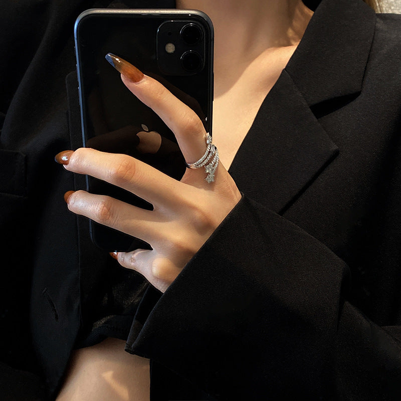 Stardust Trail – Verstellbarer Silberring mit Zirkonia-Sternen - Lunastein