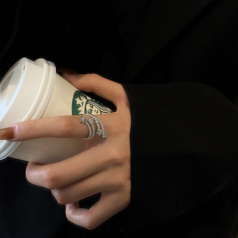 Stardust Trail – Verstellbarer Silberring mit Zirkonia-Sternen - Lunastein