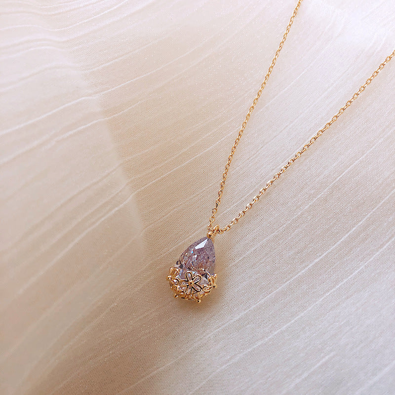 crystal water drop pendant necklace women's fine jewelry adjustable short accessories jewelry gift schmuckneu