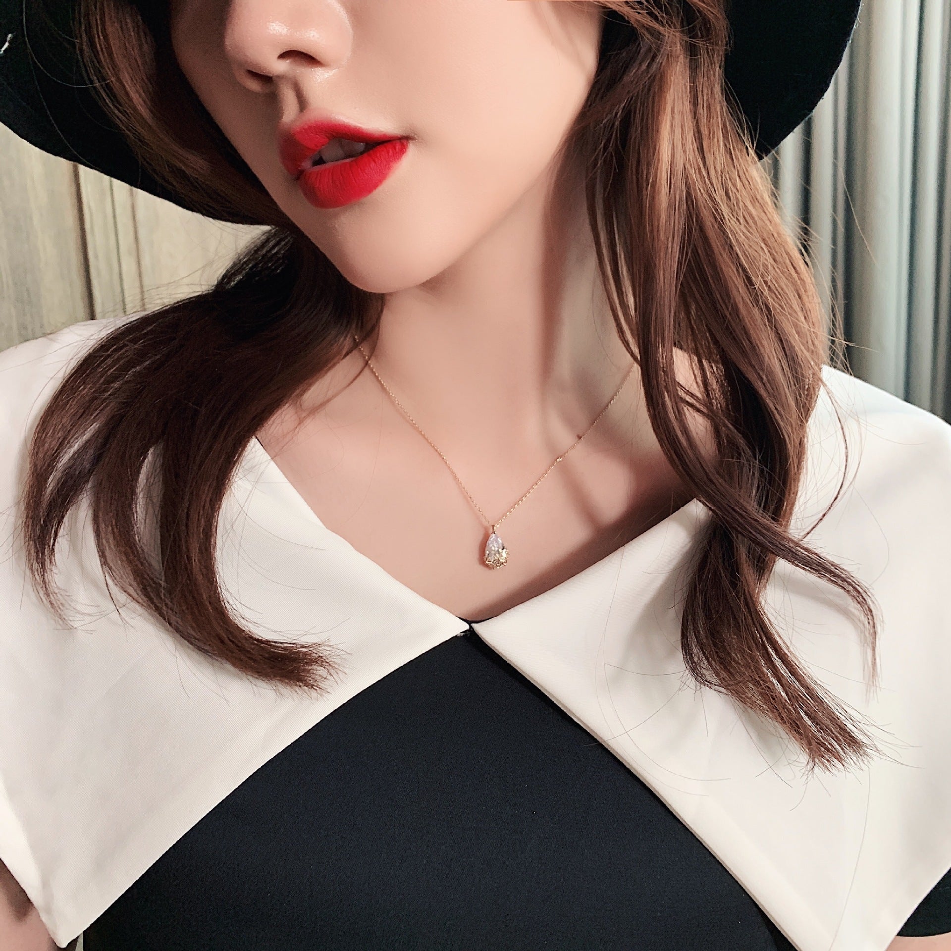 Crystal Water Drop Pendant Necklace Women's Fine Jewelry Adjustable Short Accessories Jewelry Gift SchmuckNeu