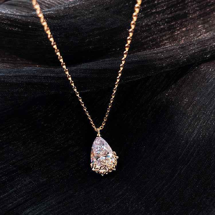 crystal water drop pendant necklace women's fine jewelry adjustable short accessories jewelry gift schmuckneu