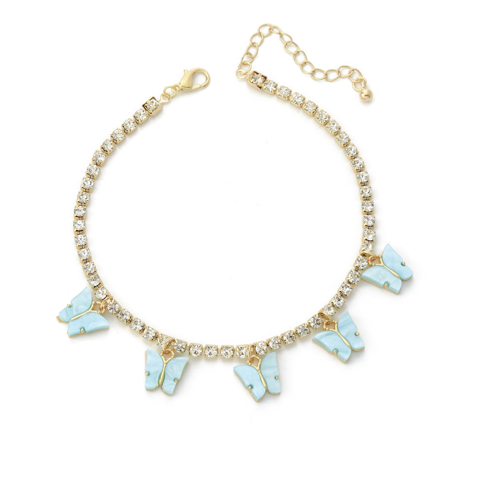 butterfly bliss – strass-fußkettchen mit schmetterlingsanhängern - lunastein - schmuck