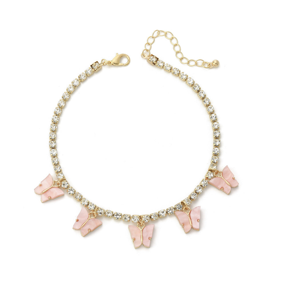 butterfly bliss – strass-fußkettchen mit schmetterlingsanhängern - lunastein - schmuck