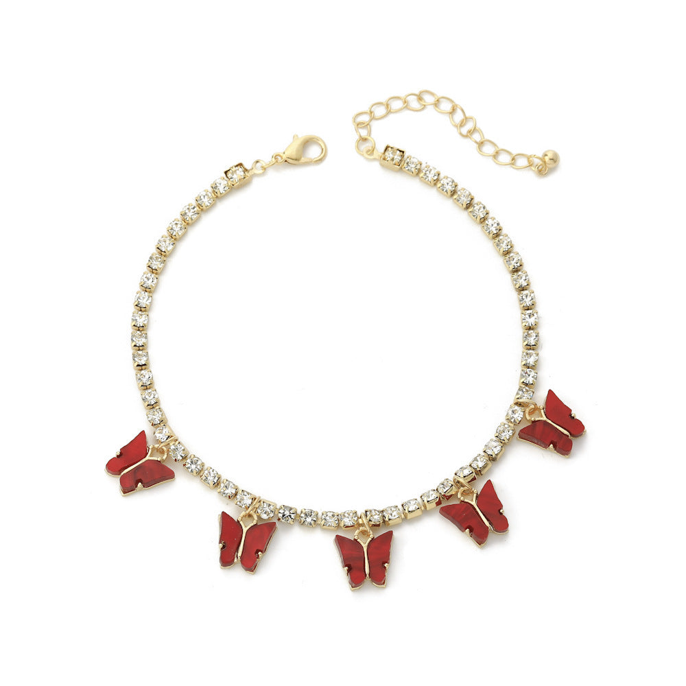 butterfly bliss – strass-fußkettchen mit schmetterlingsanhängern - lunastein - schmuck