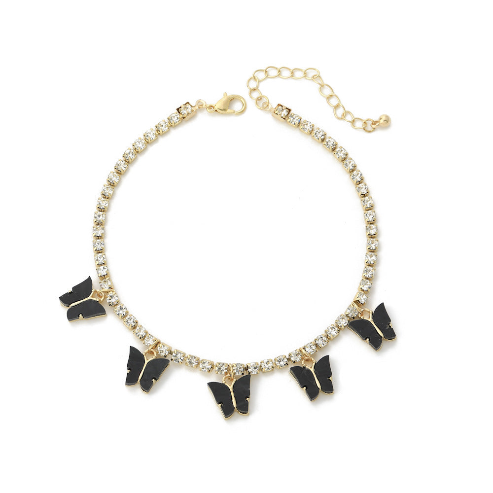 butterfly bliss – strass-fußkettchen mit schmetterlingsanhängern - lunastein - schmuck