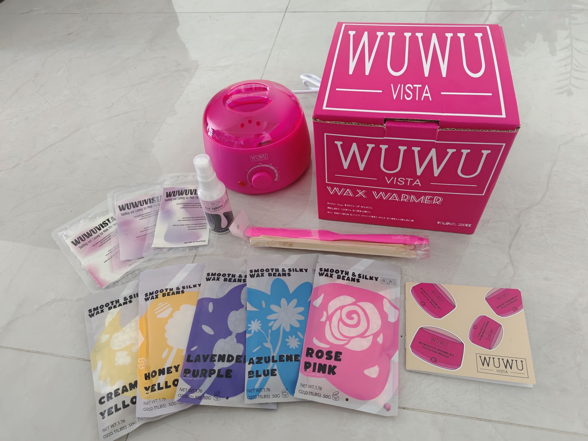 Waxing Kit WUWUVISTA 23 Items Hair Removal Wax Kit With Wax Warmer Waxing Beads For Face, Brazilian, Full Body, Bikini, Sensitiive Skin  Skin Suitable For Plugs Of American, European Specification SchmuckNeu