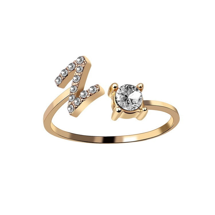 love letter – verstellbarer initialen-ring mit zirkonia in gold, silber oder roségold - lunastein