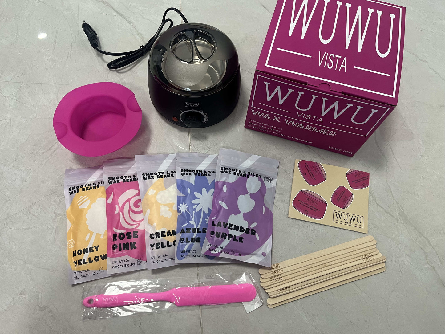 waxing kit 19 items, wuwuvista hair removal wax kit with wax melt warmer waxing beads for face, brazilian, full body, bikini suitable for plugs of american & european specifications schmuckneu