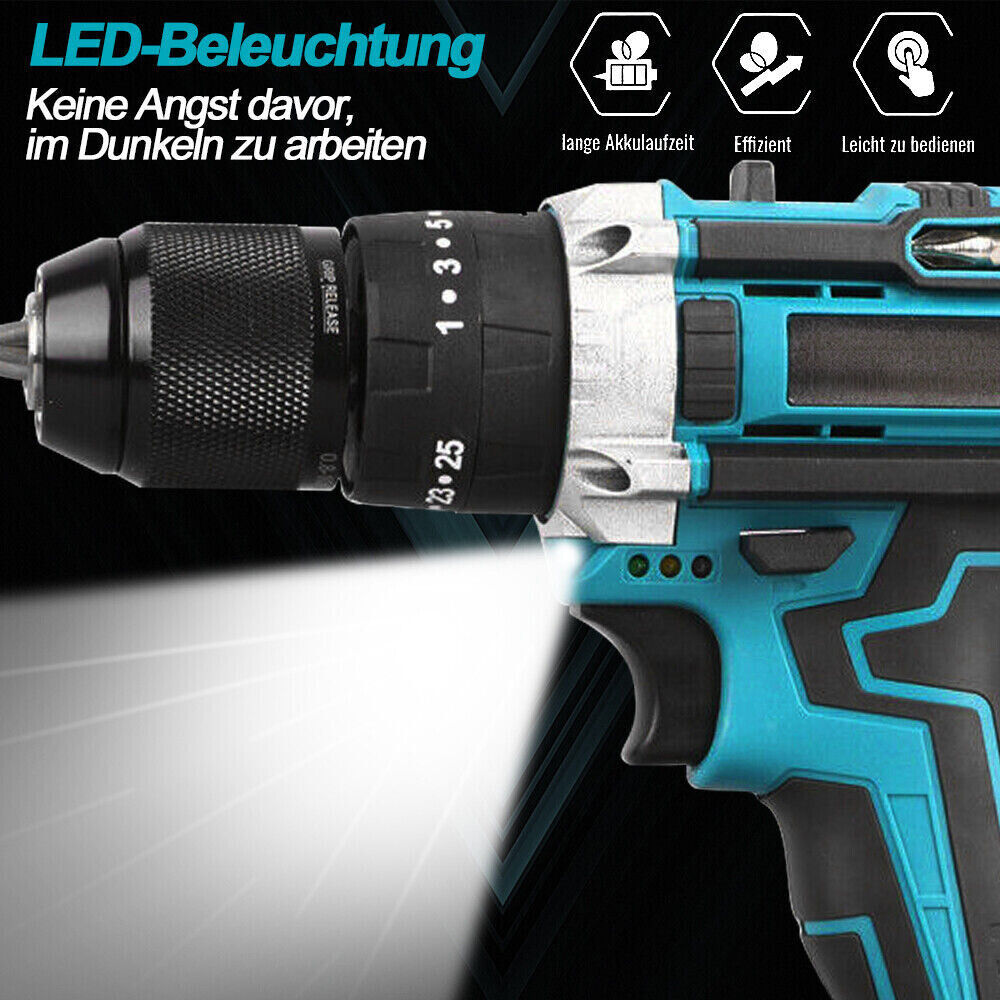 3 in 1 brushless schlagbohrschrauber 21v akkuschrauber set in koffer mit 2 akku