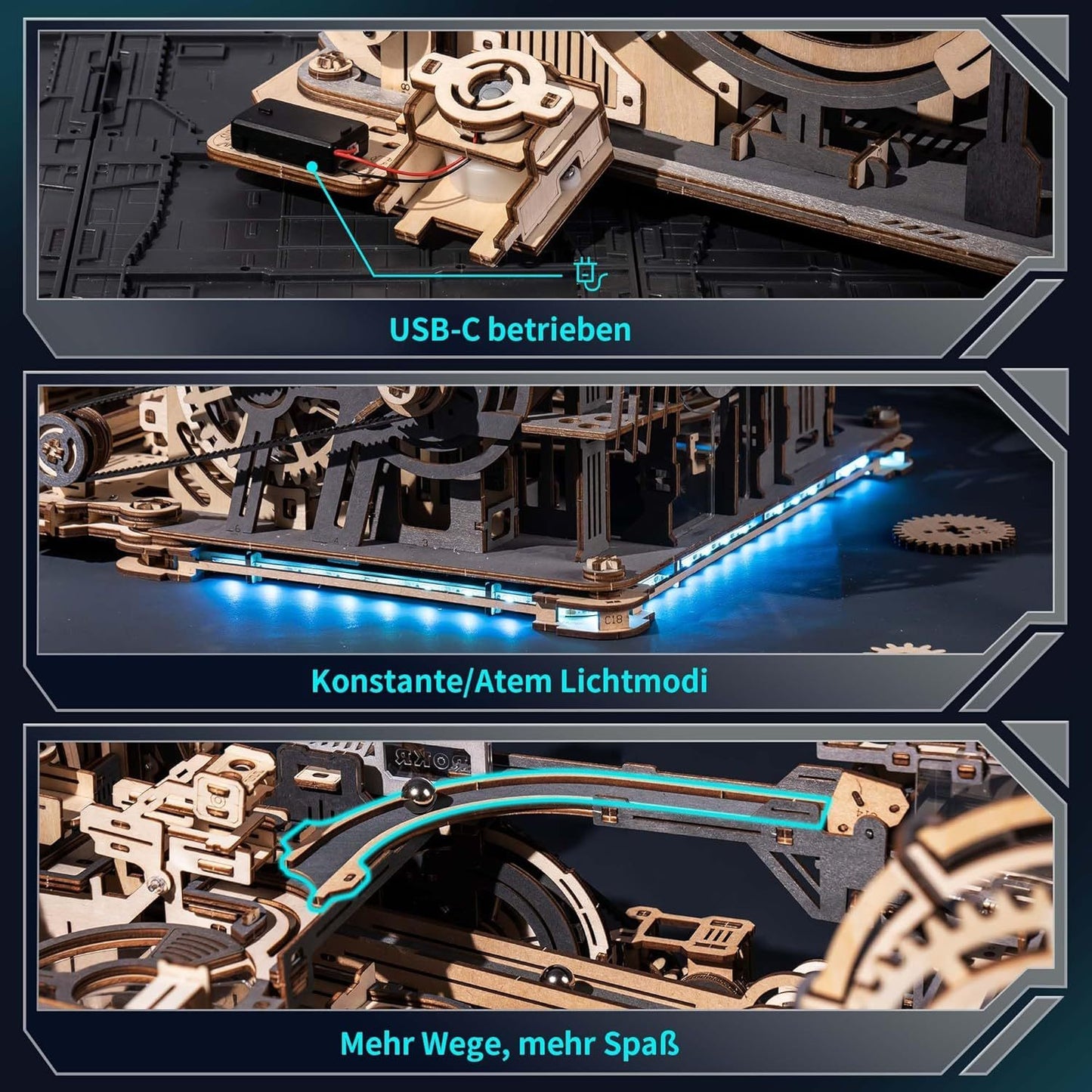 robotime marble run link pack for marble night city lga01 & marble spaceport lgc01, 3d wooden puzzles adults model kits to build gifts for boys lg01