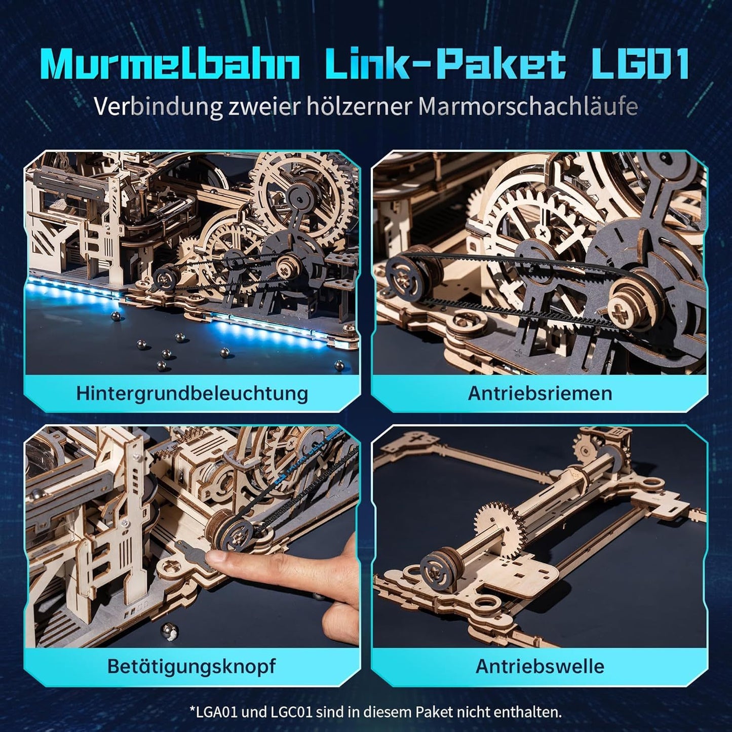 robotime marble run link pack for marble night city lga01 & marble spaceport lgc01, 3d wooden puzzles adults model kits to build gifts for boys lg01